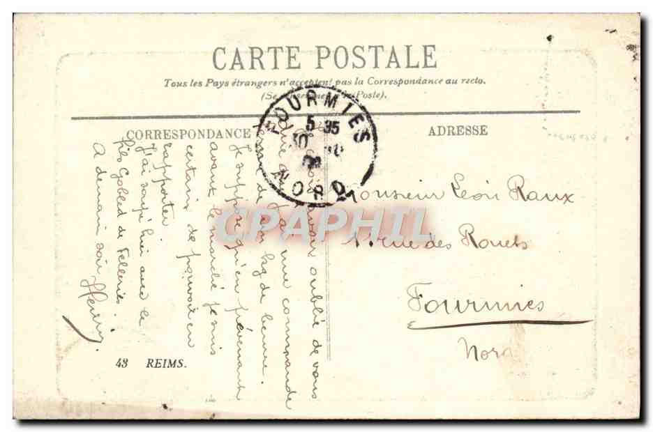CPA Reims Le theatre Tramway — Rückseite