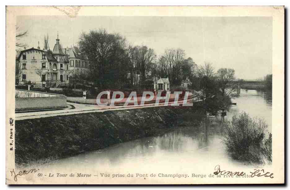 Le Tour de Marne — Vue prise du Pont de Champigny. Berge de la rive droite — B. F. J. PARIS 60