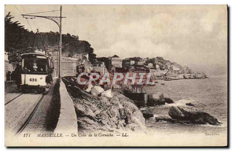 CPA Marseille Un Coin De La Corniche Tramway