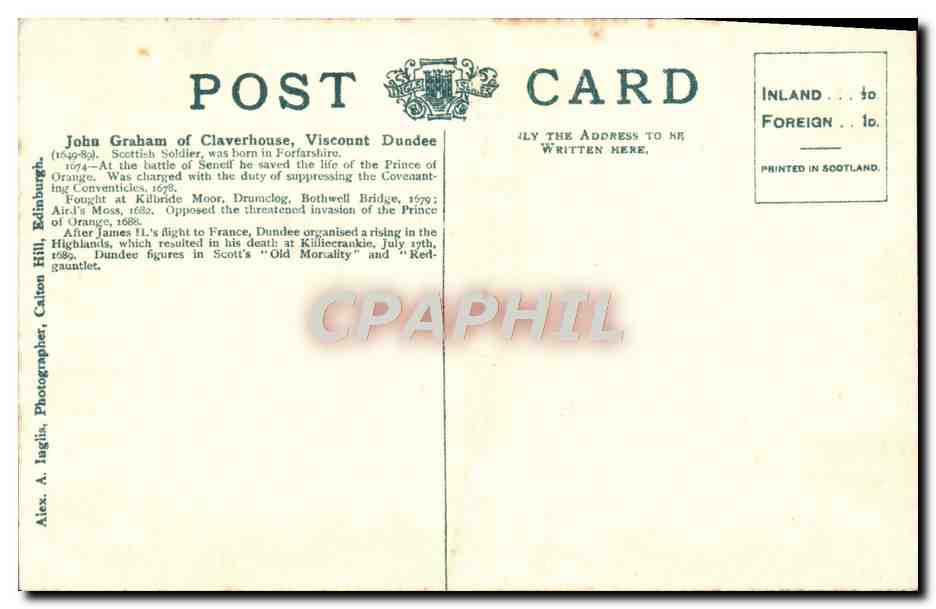 CPA Graham Of Claverhouse Viscount Dundee Forfashire  — Rückseite