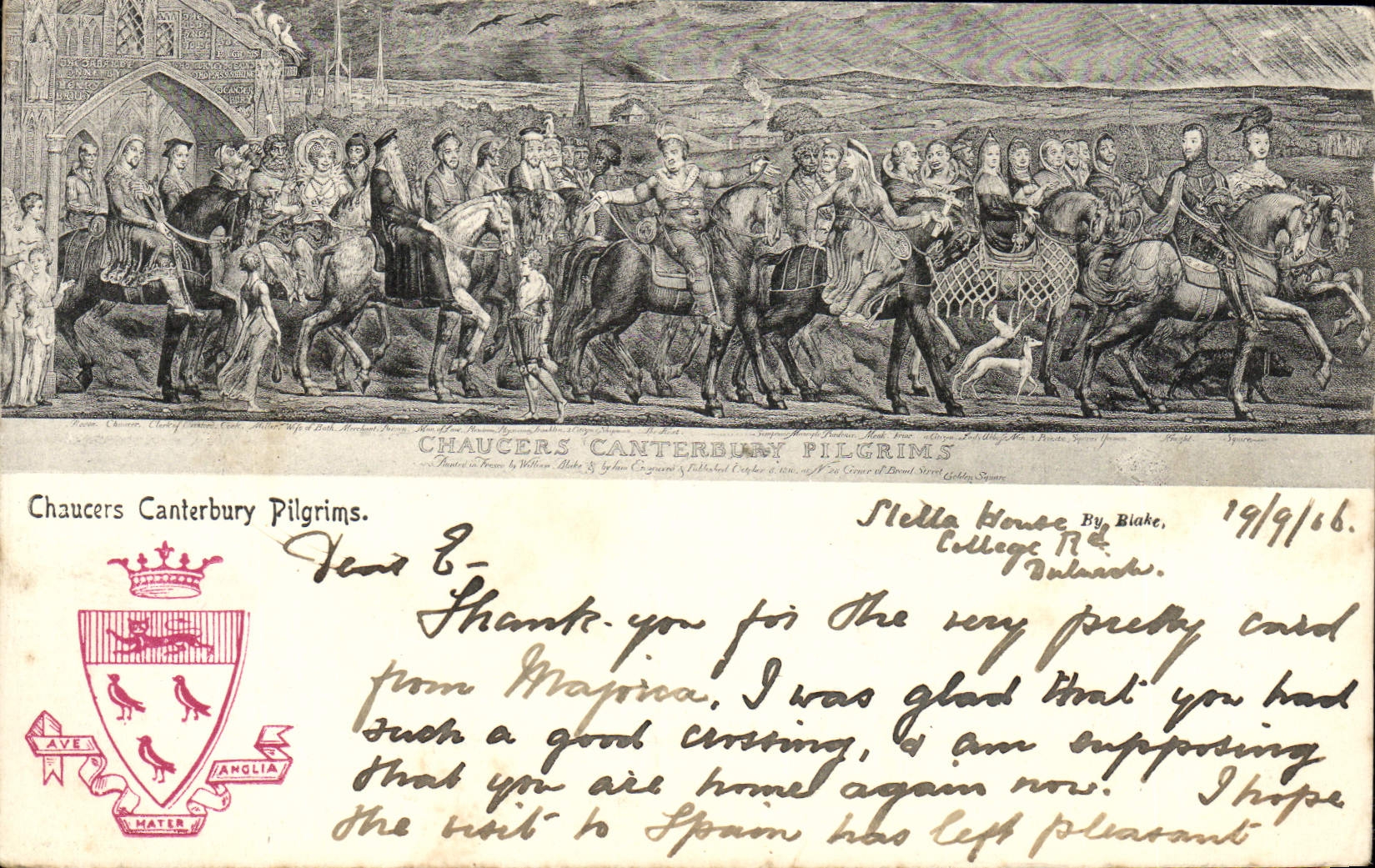 Chaucer's Canterbury Pilgrims — gravure de William Blake, éditée par W. & A.K. Johnston, n° 1919/66