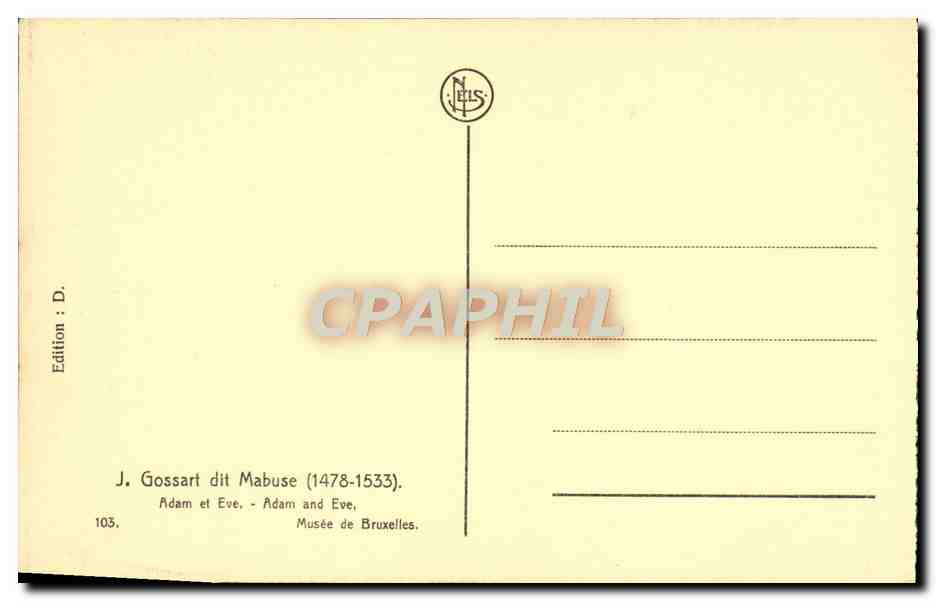 CPA J Gossart Dit Mabuse Adam Et Eve Musee De Bruxelles — Verso