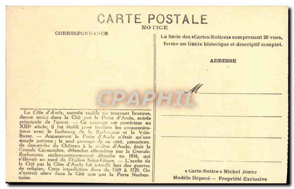 CPA La Cite De Carcassonne La Cote D'Aude — Rückseite