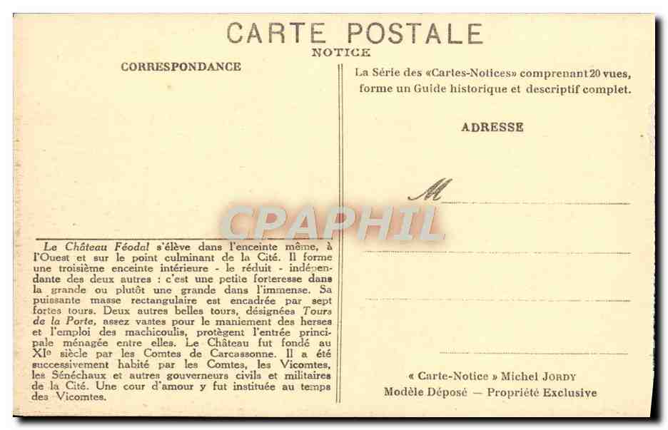CPA La Cite De Carcassonne Le Chateau Feodal Entree Principale — Verso