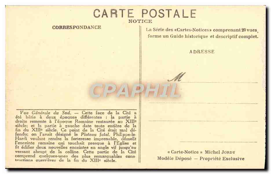 CPA La Cite De Carcassonne Vue Generale Du Sud — Rückseite