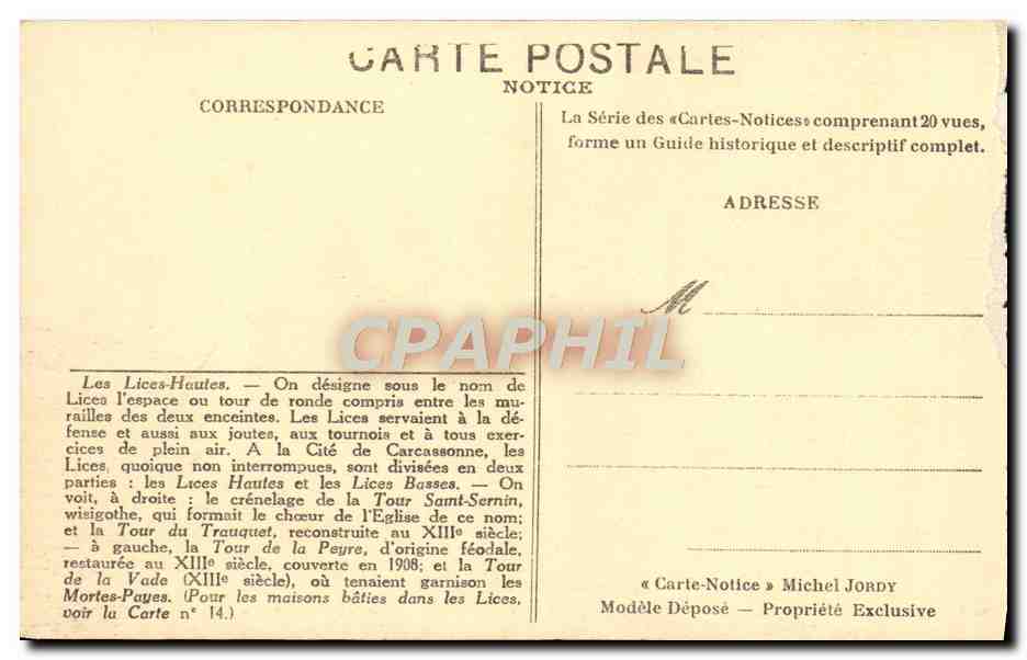 CPA La Cite De Carcassonne Les Lices Hautes — Rückseite