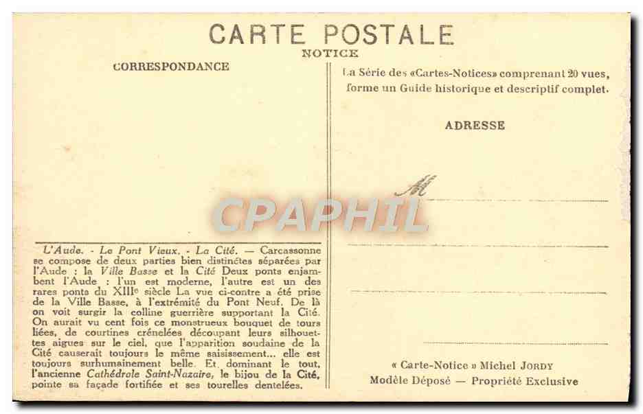 CPA La Cite De Carcassonne L'Aude Le Pont Vieux La Cite — Verso