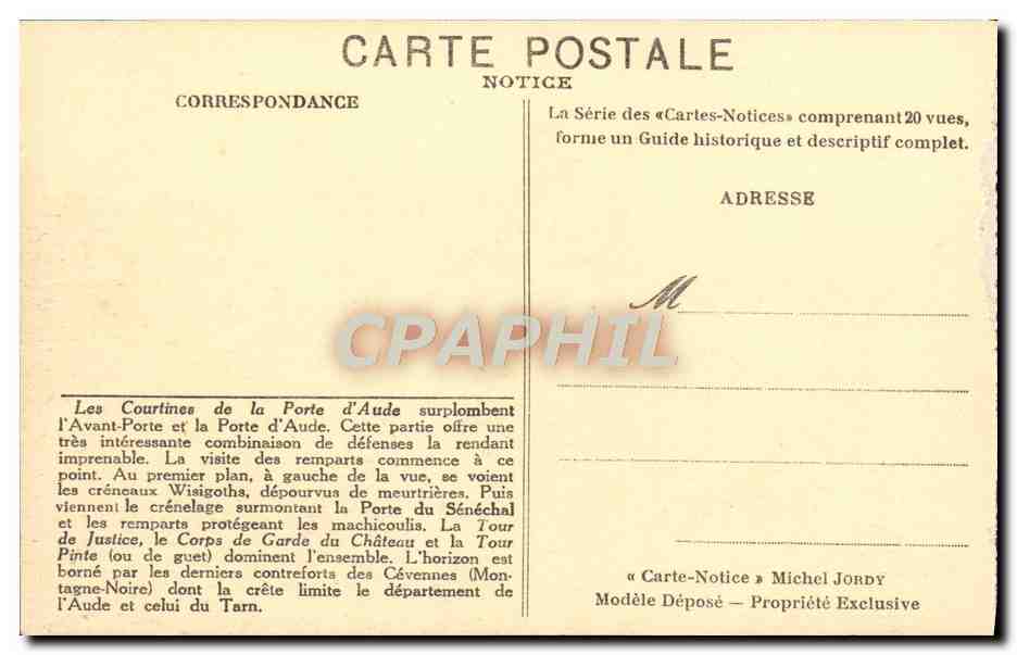 CPA La Cite De Carcassonne Sur Les Courtines De La Porte D'Aude — Rückseite