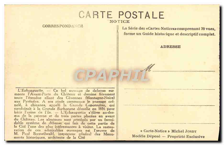CPA La Cite De Carcassonne L'Echauguette — Verso