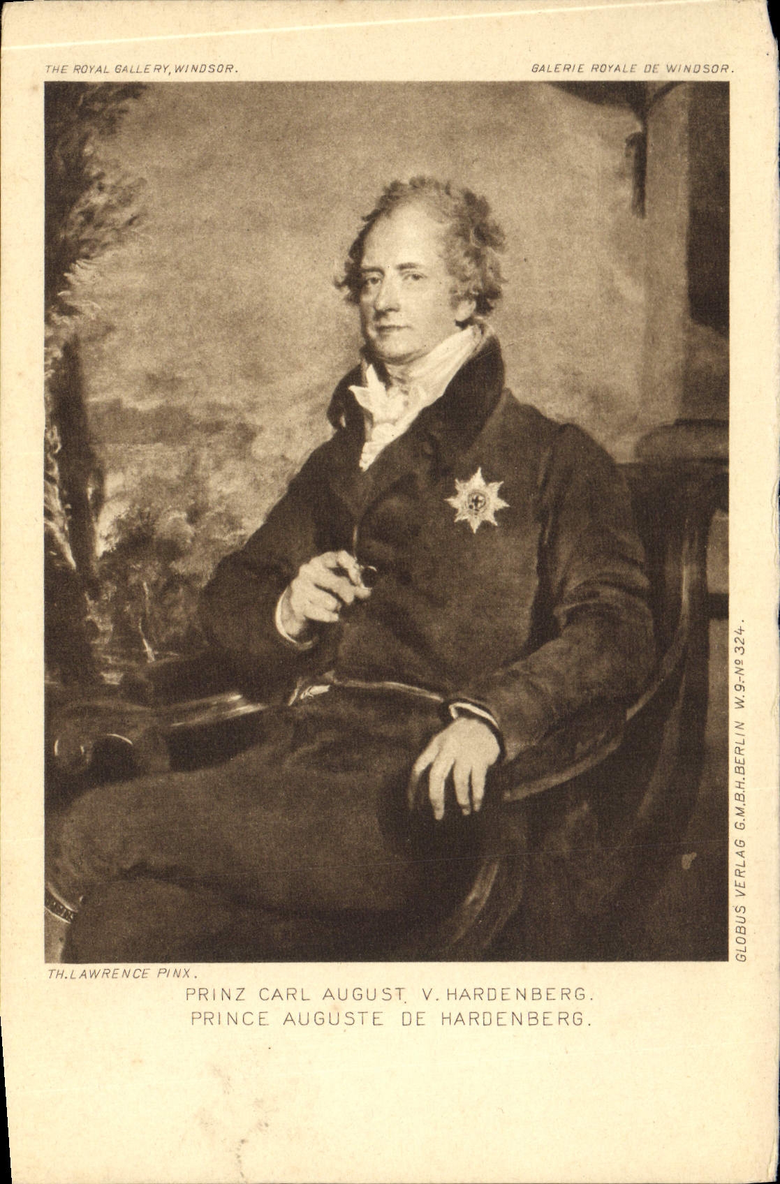 Prinz Carl August von Hardenberg — Portrait — Globus Verlag G.M.B.H. Berlin W.9-Nr.324