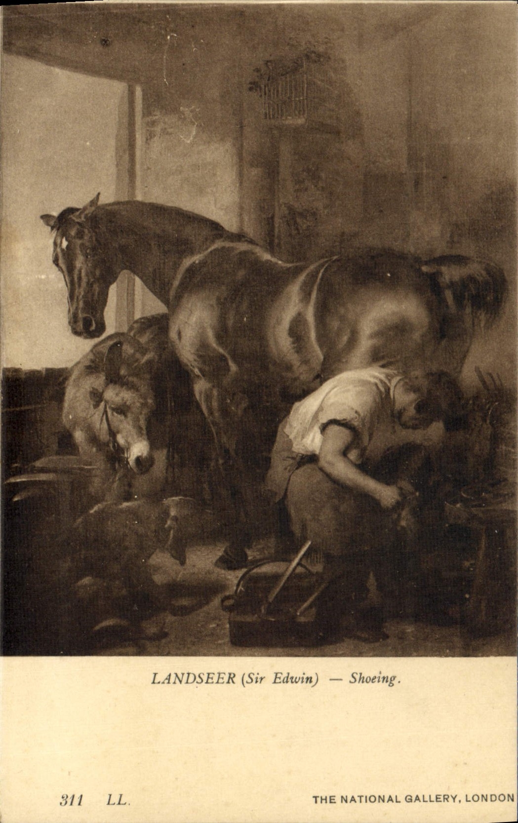 CPA Landseer Shoeing The National Gallery London Cheval Ane Mule 