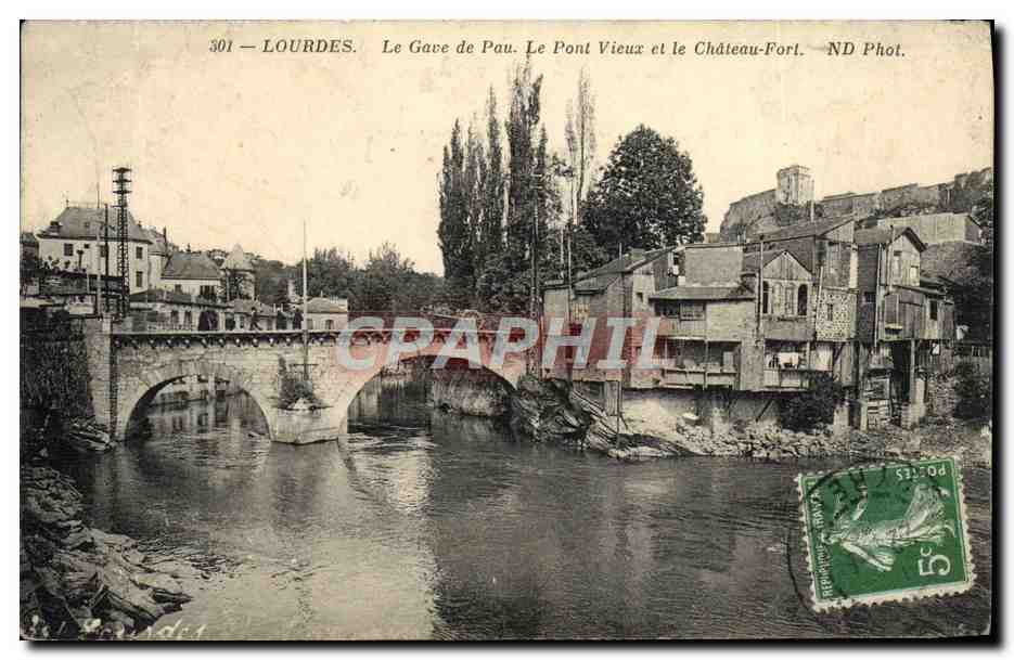CPA Lourdes Le Gave DE Pau Le Pont Vieux Et Le Chateau Fort
