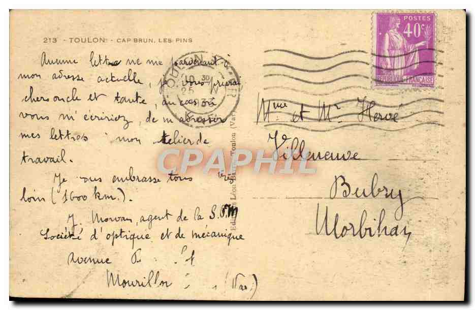 CPA Toulon Cap Brun Les Pins — Rückseite