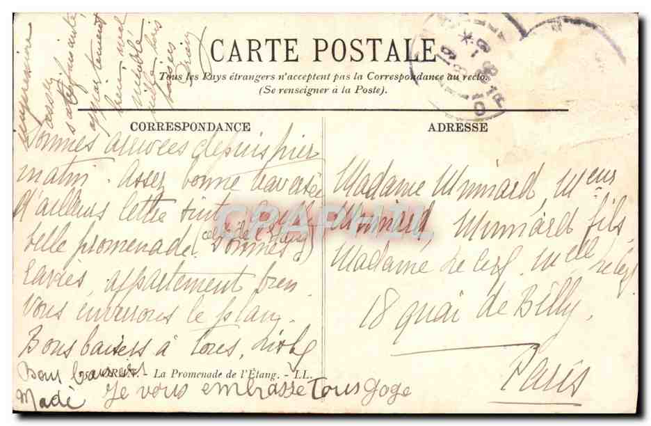 CPA Oran La Promenade De l'Etang — Rückseite