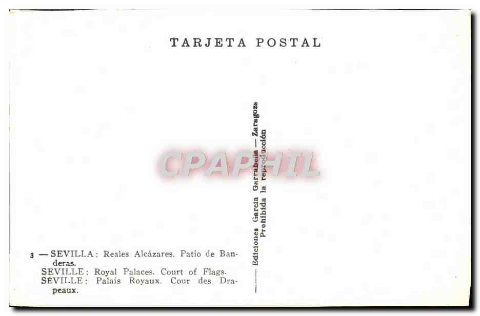 CPM Sevilla Reales Alcazares Patio De Banderas — Rückseite