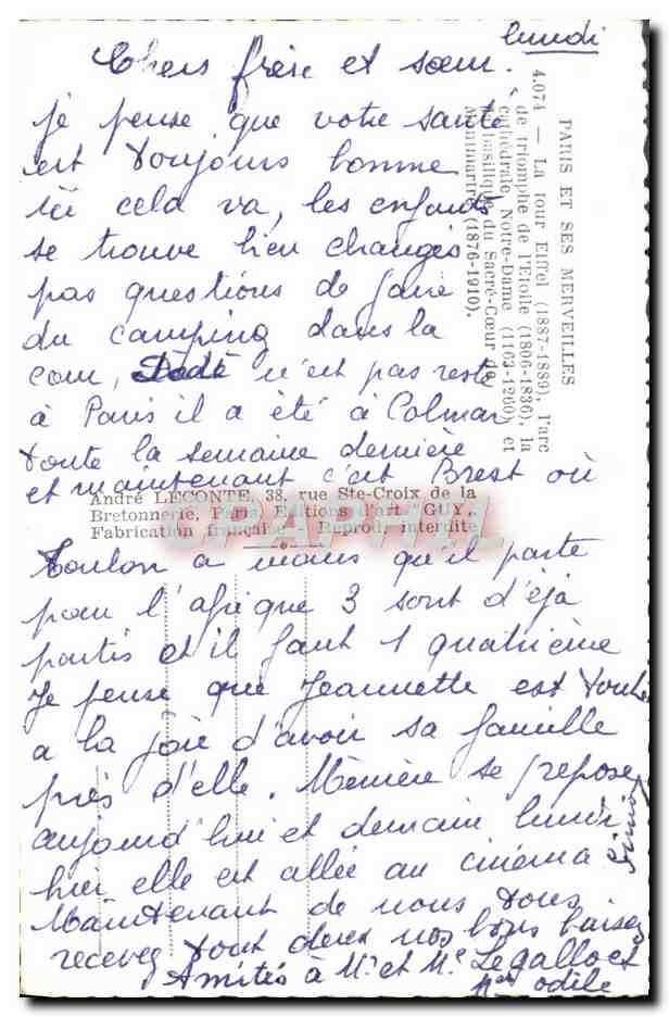 Paris und seine Wunder — 4 ikonische Stätten — Verlag Guy, Nr. 4074 — Rückseite
