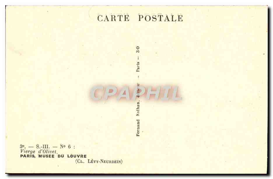 CPA Vierge D'Olivet Paris Musee Du Louvre — Rückseite