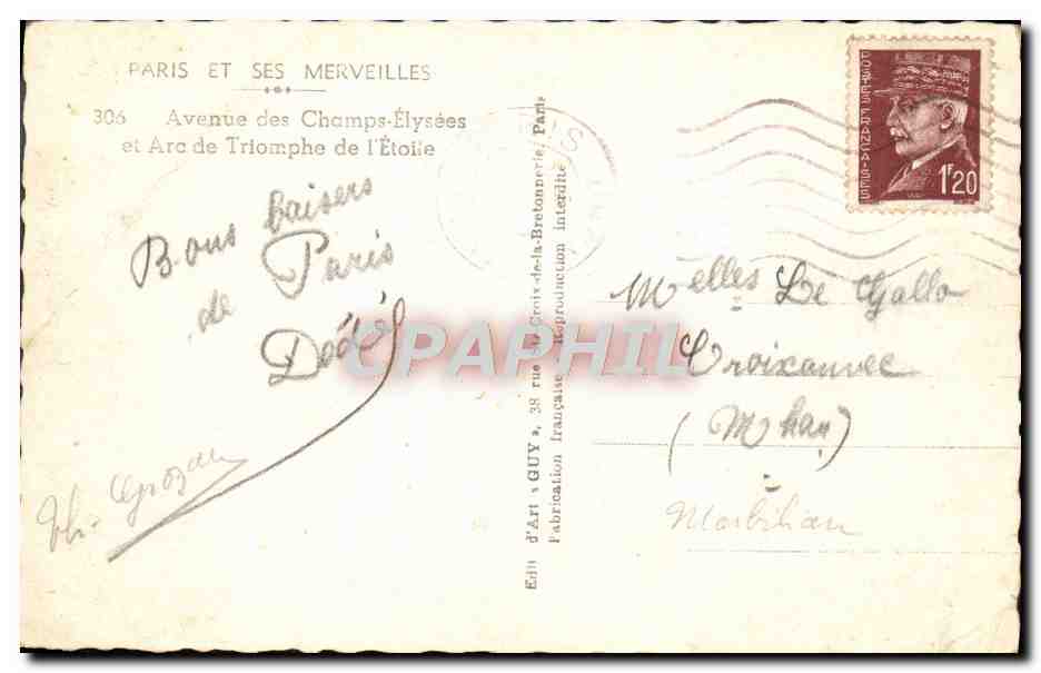 CPM Paris Et Ses Merveilles Avenue Des Champs Elysees Et Arc De Triomphe De l'Etoile — Rückseite