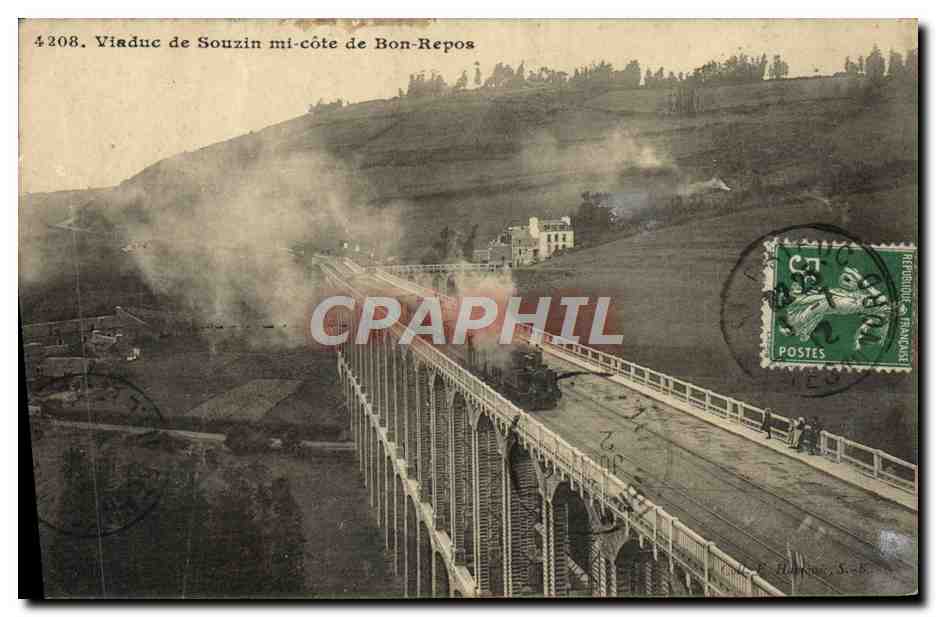 CPA Viaduc du Souzin mi cote de Bon REpos Train 