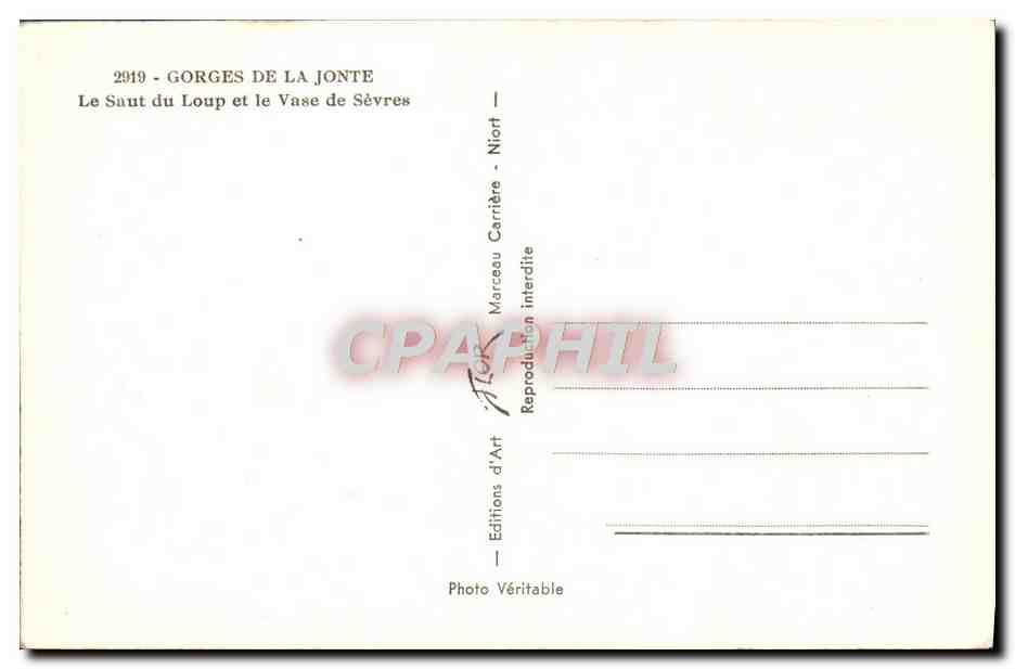 Gorges de la Jonte — Le Saut du Loup et le Vase de Sèvres — Éditions d'Art — Verso