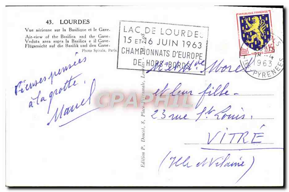 CPM Lourdes Vue Generale sur la basilique et le Gave — Verso