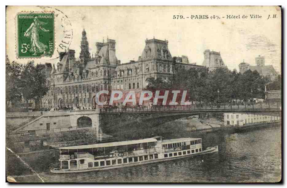 CPA Paris Hotel de Ville Bateau Peniche