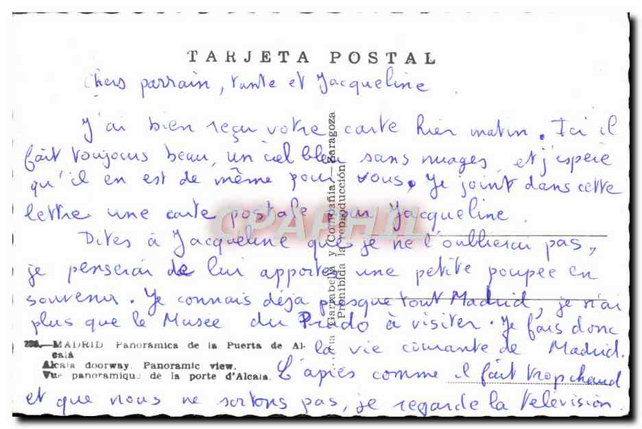 CPM Madrid Panoramica de la Perta de Alcala — Rückseite