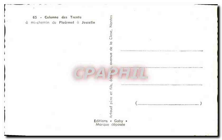 CPM Colonne Des Trente Obelisque Jeand e Beaumanoir a mi chemin de Ploermel a Josselin  — Rückseite