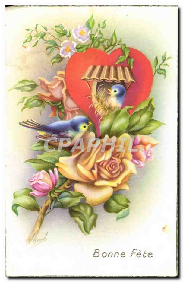 CPA Bonne Fete Fleurs Oiseau