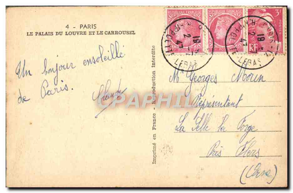 CPA Paris La Palais Du Louvre Et Le Carrousel — Rückseite