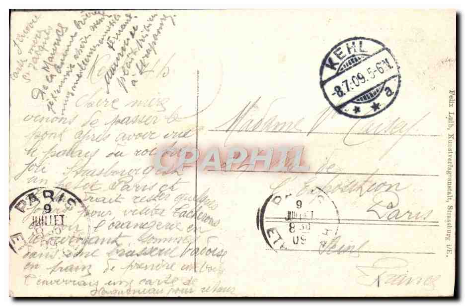 CPA Strasbourg Le pont du chemin de fer Bateau  — Rückseite