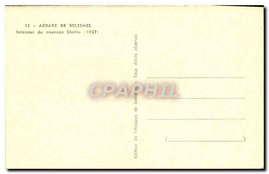 CPA Abbaye De Solesmes Interieur du Nouveau Cloitre — Verso