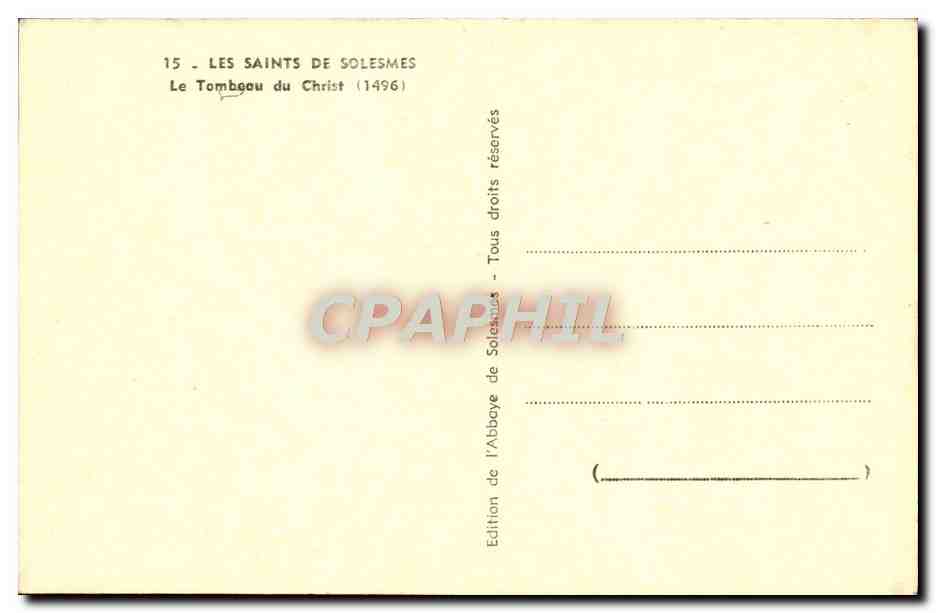 CPA Abbaye De Solesmes Les Saints Le Tombeau du Christ — Rückseite