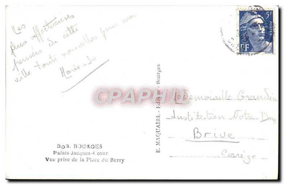 CPA Bourges Palais Jacques Vue Prise de la Place Berry — Verso