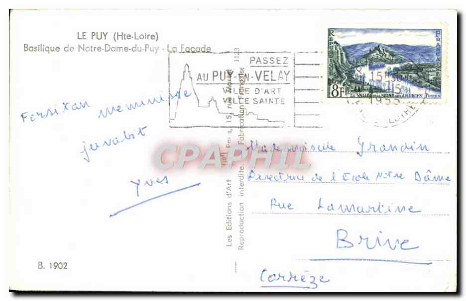 Le Puy (Hte-Loire) — Basilique de Notre-Dame-du-Puy — façade — Les Editions d'Art, B. 1902 — Back