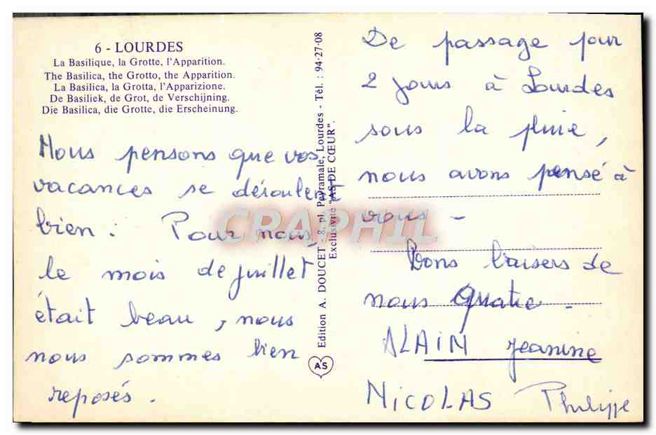 CPM Lourdes La basilique La grotte l'Apparition — Verso