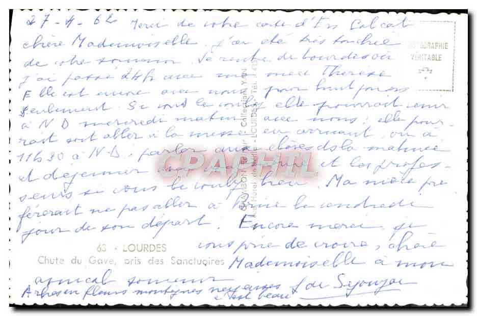 CPM Lourdes Chute du Gave pris des sanctuaires — Verso