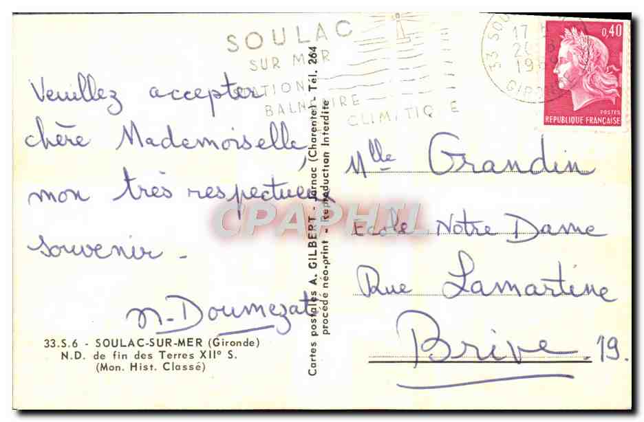 CPM Soulac Sur Mer Notre Dame des Terres — Rückseite