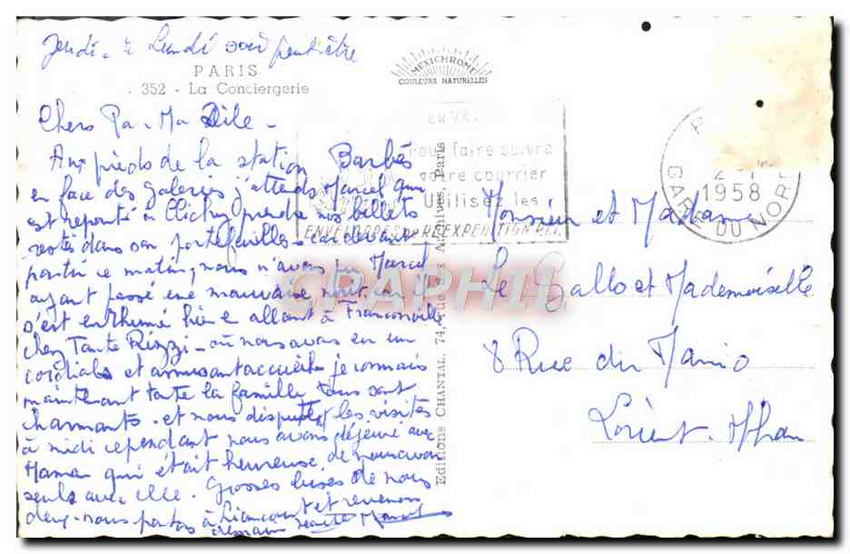 CPM Paris La Conciergerie — Rückseite