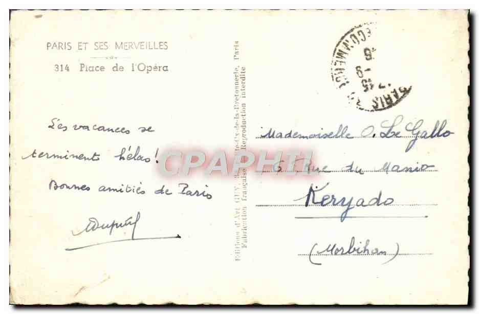 CPM Paris Et Ses Merveilles Place de L'Opera — Verso