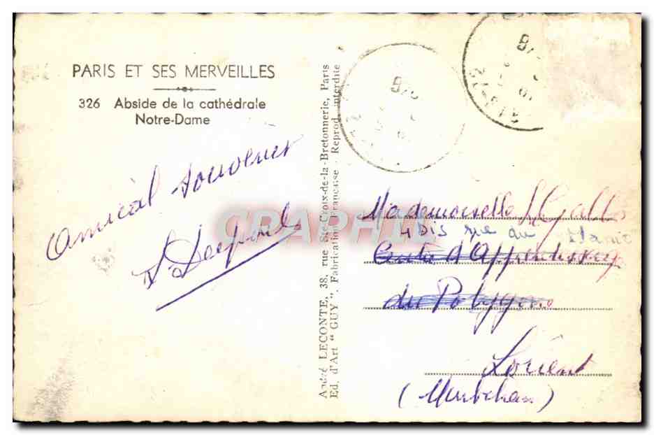 CPM Paris Notre Dame Abside de la Cathedrale  — Verso