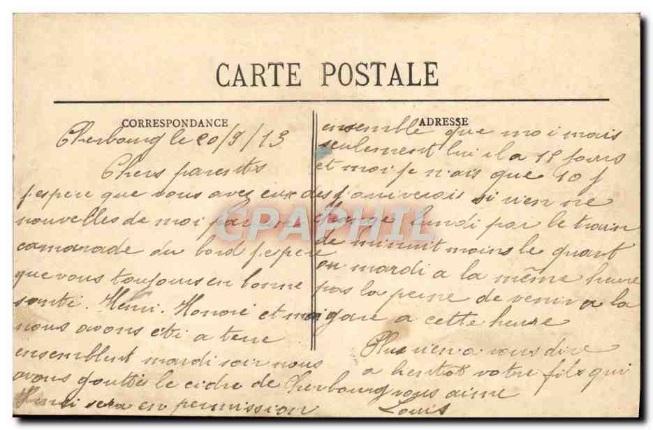 CPA Cherbourg Le canal de Retenue et la montagne du Roule — Rückseite
