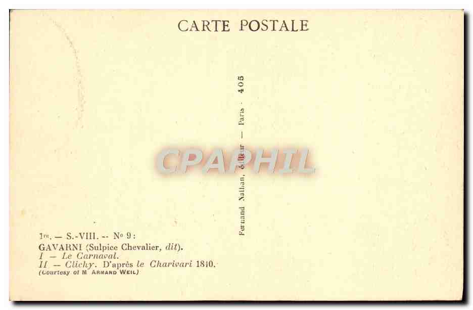 CPA Gavarni Le carnaval Clichy Charivari — Verso
