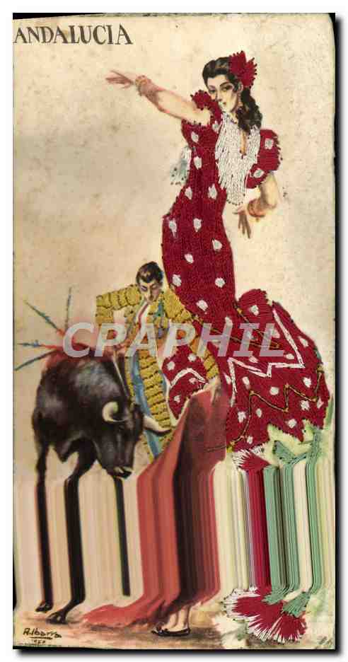 CPA Andalucia Femme Taureau Folklore Corrida