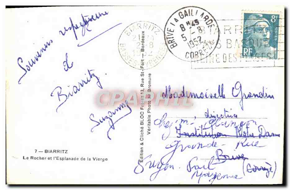 CPM Biarritz Le Rocher et L'Esplanade de la Vierge — Verso