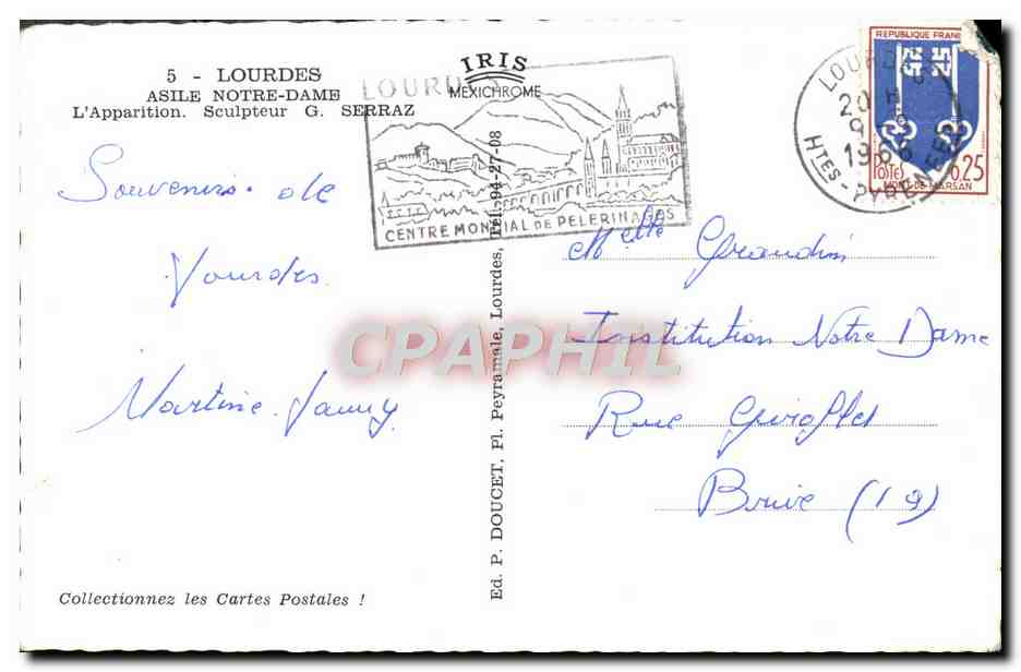 CPM Lourdes Asile Notre Dame l'apparition — Verso