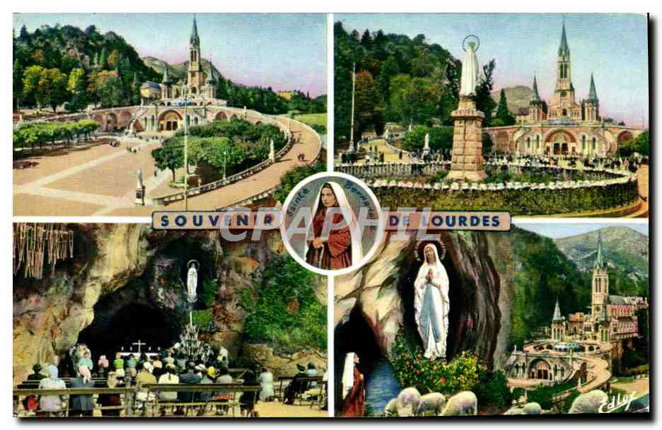 CPM Lourdes La basilique La vierge couronnee l'apparition la grotte miraculeuse