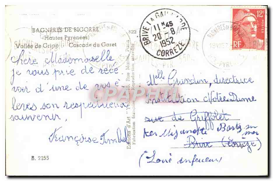 Cascade du Garet — Bagnères-de-Bigorre — Éditions d'Art — Verso