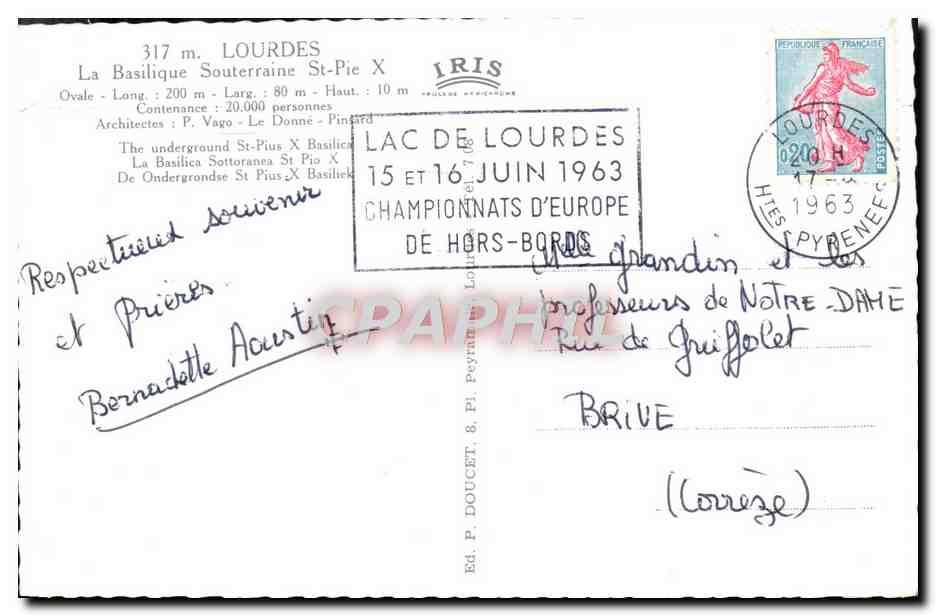 CPM Lourdes Basilique Souterraine St Pie X — Verso