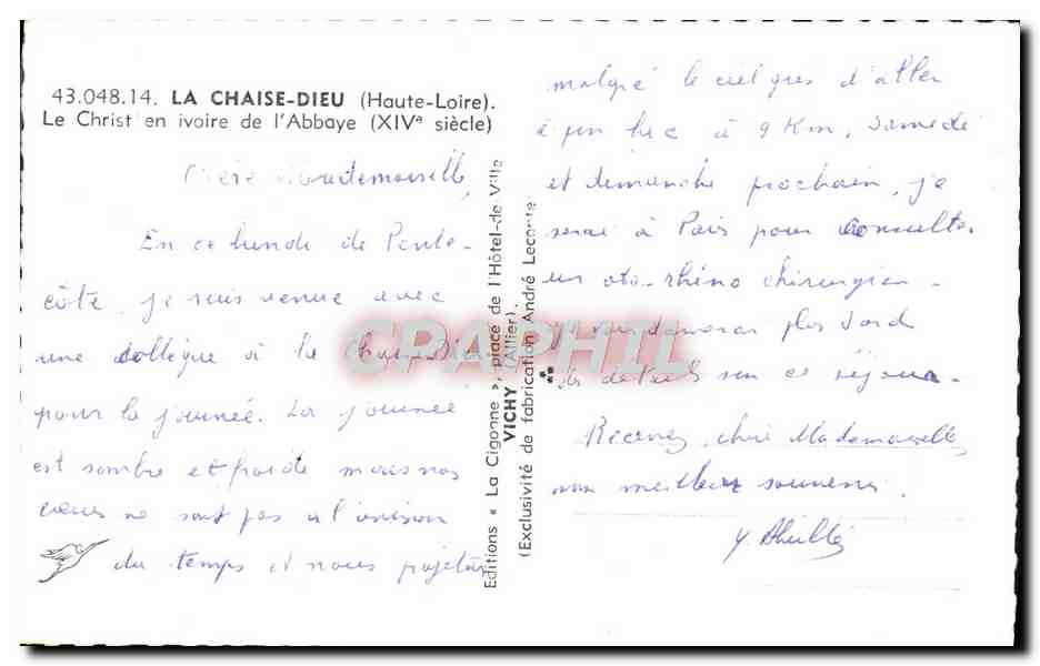 Le Christ en ivoire de l'Abbaye de La Chaise-Dieu — XIVe siècle — Éditions « La Cigogne » Vichy — Back